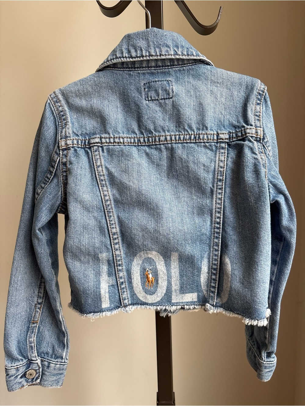 Polo by Ralph Lauren Girls Cropped Frayed Hem Denim Jean Jacket Pony Logo Size 5